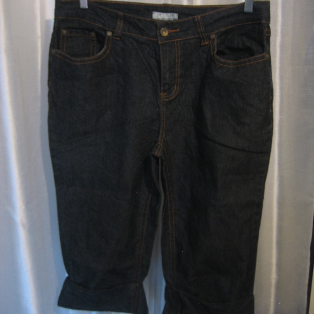 F.L. Jeans Dark Blue Denim Cuffed Capri Pant Sz 14 Pre-Owned